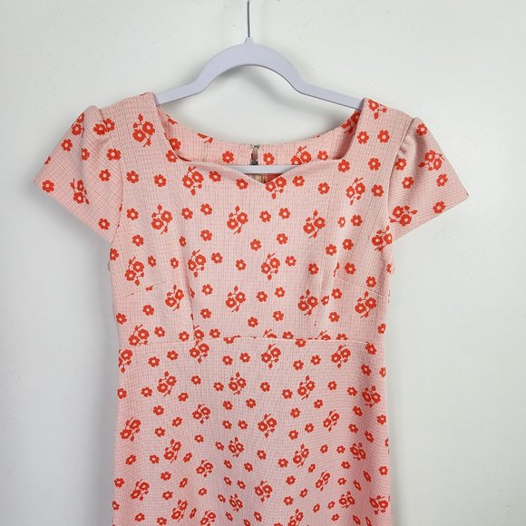 Handmade Pink and Orange Modest Prairie Midi Length Floral Print Dress Medium - Picture 5 of 12